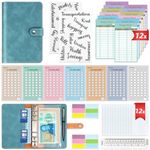 2 IN 1 Budget Planner, Savings Challenge, A6 Budget Binder Money Saving Wallet with 7 Cards Trackers, 12 Cash Envelopes, 12 Budget Sheets ＆ a Ruler, Cash Stuffing Wallet UK Organiser Book, Sky Blue