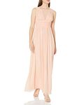 Marina Women's Long Dress with Shirring at Bust and Waist, Peach, 4