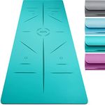 Core Balance Rubber Yoga Mat with Asana Alignment Lines Extra Wide Non Slip with Roll Strap (Teal)