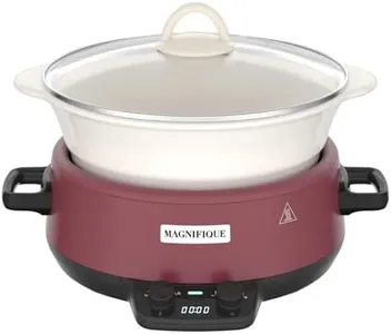 MAGNIFIQUE 5 Quart Programmable Slow Cooker with Auto Warm Setting, Glazed Ceramic Liner, Kitchen Small Appliance for Family Dinners, Red