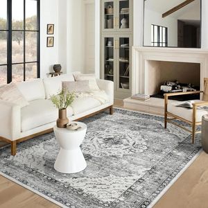 Area Rugs for Living Room Boho Large Area Rug Vintage Machine Washable Rugs Carpet Non-Slip Distressed Carpet Area Rugs Print Floor Rug Mat for Livingroom,Bedroom, Office (Darkgrey, 200X250CM)