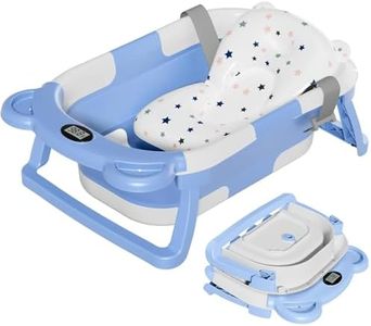 TPN Collapsible Baby Bathtub, Baby Bath Tub with Soft Cushion & Real-Time Thermometer, Baby Bathtub Infant to Toddler Tub (0-36 Months), Portable Newborn Travel Bath Tub