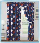 WPM Kids Collection Bedding 4 Piece Blue Curtain Set with Panel and tiebacks Football Soccer Baseball Basketball Fun Sports Design (Football, Curtain Set)