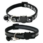 Hepplly 2 Pack Cat Collars Quick Release Reflective Kitten Collar with Bell & Safety Release (Black)