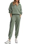 PRETTYGARDEN Womens 2 Piece Sweatsuits Set Long Sleeve Half Zip Pullover Sweatshirt Joggers Sweatpants Spring Outfits Tracksuit (Light Green,Large)