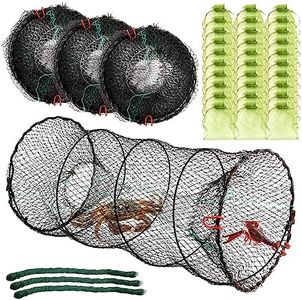 Fishing Bait Trap, 3pcs Collapsible Crab Trap for Minnow Crawfish Crawdad Lobster Shrimp, Folding Fishing Cast Net with 118FT Casting Rope, Bait Bag (C-Dia.15.75”x 34.6”Max.)