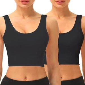 SIMIYA Seamless Sports Bra Women Comfort Compression Bra Without Pading Wireless Crop Tops Vest for Running Fitness Yoga(Black x2, M)