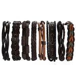 KALVICA 8pcs Leather Bracelet for Men Women Vintage Punk Braided Bracelet Rope Wrap Bracelets Set Cuff Wristband Bracelet Brown Black Wrist Bracelets Adjustable