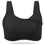 WingsLove Women's Sports Bra High Impact Bounce Adjustable Control Workout Bra Non Padded Wirefree Running Bra(Black,34C)