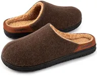 LongBay Men's Fuzzy Sherpa Lined Slippers Warm Memory Foam Non-slip Slippers Slip-on House Shoes for Indoor Outdoor Coffee 9