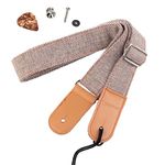 HOT SEAL Linen Style Adjustable Genuine Uke Leather Metal Hook Ukulele Strap Strong Back Straps, Linen Light Brown, free size