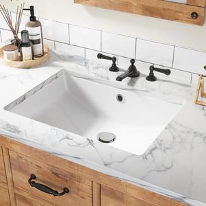 Undermount Bathroom Sink 21.65 in, White Ceramic Rectangular Lavatory Vessel Sink with Overflow, 21.65 in x15.75 in x7.87 in Large Vanity Basin for Bathroom, Countertop, Under Counter Installation