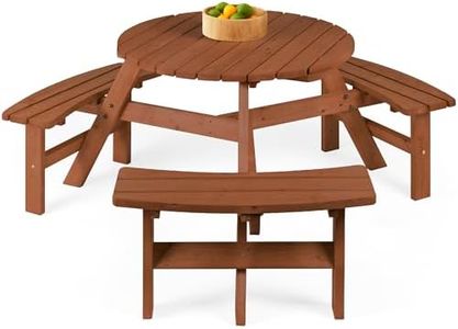 Best Choice Products 6-Person Circular Outdoor Wooden Picnic Table for Patio, Backyard, Garden, DIY w/ 3 Built-in Benches, 500lb Capacity - Acorn