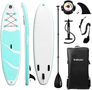 Triclicks 10ft / 3m Stand Up Paddle Boards Inflatable SUP Board Surfboard - Beginner’s Kit. Adjustable Paddle, Hand Pump With Pressure Guage, Fin, Coil Leash, Repair Kit, Backpack (Style 5)