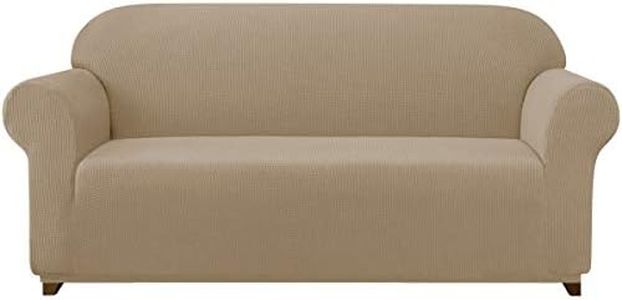 subrtex 1-Piece Stretch Sofa Cover 3-Seaters Spandex Jacquard Fabric Slipcovers for Couch, Armchair, Machine Washable (Sofa, Sand)