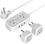 TESSAN European Travel Plug Adapter with Power Strip, EU UK Travel Extension Cord with 2 Outlet 3 USB, International Power Adaptor for US to Europe Italy Spain France Ireland (Type C/G/A)