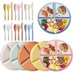 Jerxiero 6 Sets Divided Unbreakable Dinner Plates, 23cm Hard Plastic Plates Reusable Camping Picnic Plates Dessert Plates BPA Free Lightweight Plate for Kids Children Adults Home Office School Use