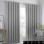 Fusion Strata Woven Eyelet Lined Curtains, Silver, 66 x 90 Inch, 100% Polyester, W168cm (66") x D229cm (90")