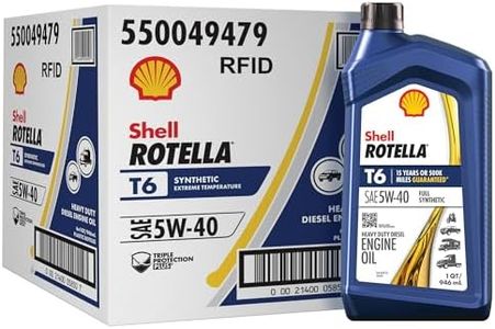 Shell Rotella T6 Full Synthetic 5W-40 Diesel Engine Oil, 1 Quart (6 Pack)