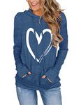 Women's Hoodies Pullover Cute Heart Sweatshirts Long Sleeve Tops with Pockets, Blue, Small