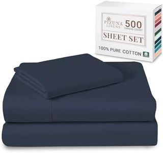Pizuna Cotton Single Sheet Set, 500 Thread Count 100% Combed Cotton Sateen Weave Single Bed Sheet Set Include 1 Fitted Sheet, 1 Flat Sheet & 1 Pillow Case (Dark Blue Sheet Set - 3 PC)