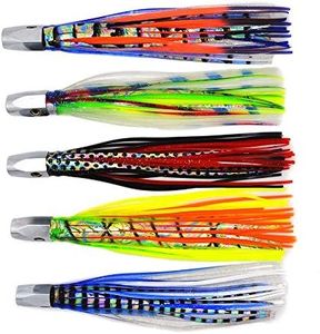 kmucutie Set of 5 pcs Trolling Skirt Lures Marlin Tuna Dolphin Mahi Durado Wahoo Big Game deep sea Fishing Lure (Only 5 pcs Lure)