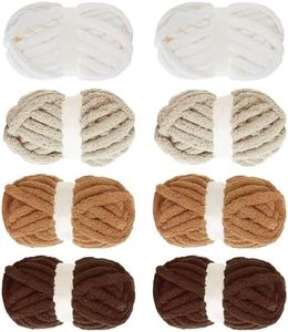 MABOZOO Assorted Chunky Yarn for Hand Knitting 8 Pack, Fluffy Jumbo Chenille Yarn, Soft Plush Yarn Bulky, Giant Thick Fuzzy Yarn for Arm Knitting, Khaki Multi (31.7 yds,8 oz Each Skein)