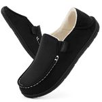 FamilyFairy Women's Moccasins Slippers Cozy Suede Memory Foam Houes Shoes Indoor Outdoor Breathable slippers Black, 9