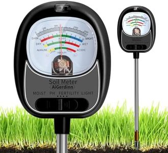 AiGerdinn Soil Tester, Soil Moisture Meter/Soil pH Meter/Sun-Light/Fertility for Gardening, Large Dial Soil pH Tester Plant Water Meter for Indoor&Outdoor Garden,Farm Soil Test Kit-MatteBlack