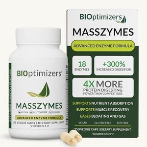 BiOptimizers - MassZymes 3.0 with AstraZyme - Digestive Enzyme Supplement for Better Absorption - Relief from Bloating, Constipation, and Gas - Contains Lipase, Amylase, and Bromelain, 250 Capsules