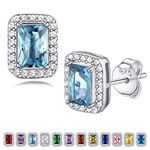 Bestyle 925 Sterling Silver Love Square Cubic Zirconia Earrings March Aquamarine Birthstone Stud Earrings for Women, Hypoallergenic Earrings for Sensitive Ears