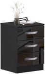 Amazon Brand - Movian Rectangular High Gloss Nightstand & Chest Of Drawers, 3 Drawers With Metal Handles and Anti-Bowing Drawer Support, Wood, Black, 36 cm D x 40 cm W x 56 cm H