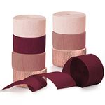 NICROLANDEE 8 Rolls Burgundy Rose Gold Crepe Paper Streamer Rolls for Birthday Wedding Engagement Bridal Shower Bachelorette Anniversary Valentines Mothers Day Decorations