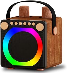 Karaoke Complet, Karaoke avec 2 Microphones sans Fil, Bluetooth 5.3, Design Rétro, Lumière LED de Captation de Musique, Un Clic pour Annuler Le Son Original, Poignée en Cuir