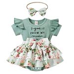 Hopscotch Baby Girls Text Print Bodysuit with Headband In Green Color For Ages (9-12 Months)