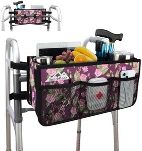 supregear Walker Basket, Foldable Walker Bag with Cup Holder, Storage Pouch with Large Capacity and Never Tipping Over, Hand-Free for Seniors Elderly, Not Fit for Rollator, Floral Purple