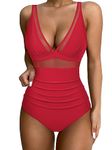 DOULAFASS Sexy Mesh Swimming Costume Women Tummy Control Swimsuit V Neck Padded One Piece Swimwear