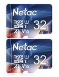 Netac 32GB Micro SD Card, 2 Pack Micro Mini SD Card SDHC UHS-I Memory Card, High Speed TF Card up to 90MB/s - Full HD Video Recording U1, Class10, V10, A1