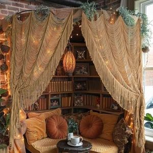 Flber 2 Panels Macrame Curtains Brown 59" W x 75" H Light Filtering Window Curtains Semi Sheer Drapes Room Divider Door Curtain, Wedding Backdrop Soft Neutral Window Treatment for Living Room Bedroom