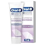 Oral-B 3D White Advanced Toothpaste, Express Whitening, Glossy White, 75 ml, Teeth Whitening & Teeth Stain Removal, Eucalyptus Flavour