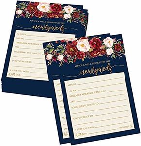 Hadley Designs Wedding Guest Book Alternative, 50 Floral Advice Cards, Navy Blue, Red, Pink, Gold, Green