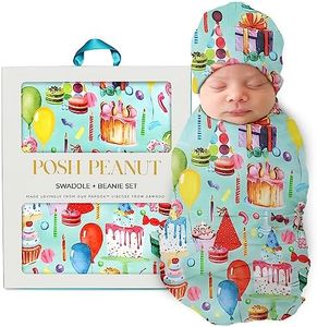 Posh Peanut Unisex Baby Swaddle Blanket - Large Premium Knit Viscose from Bamboo - Infant Swaddle Wrap, Receiving Blanket and Beanie Set, Baby Shower Newborn Gift, Registry - Happy Birthday