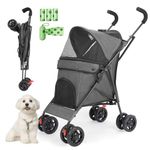 Umbrella Dog Stroller, Pet Stroller for Small Dogs Cats, Lightweight & Compact for Travel, with Dog Poop Bags & Dispenser, Dark Grey