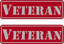 2 - Veteran, Red on reflective, Hard Hat, Tool Box, Lunch Box, Helmet Stickers .675" x 2.21"