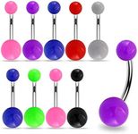 AZARIO LONDON 10 Pieces Pack of UV Solid Colored Ball with 14 Gauge - 10MM Length 316L Surgical Steel Banana Belly Bar Piercing