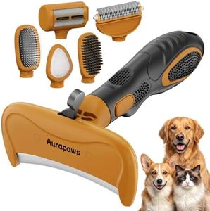 Aurapaws 6 in 1 Dog Grooming Brushes Kit - Professional Deshedding Dog Brush Tools with Slicker, Bristle Brush, Roller Hair Remover, Undercoat Rake for Dogs, Cats & All Fur Types Pet Daily Groom