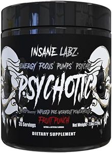 Insane Labz Psychotic Black Edition Mid Stimulant Pre Workout Powder, Energy Focus Pumps, Loaded with Creatine Beta Alanine Taurine Fueled by AMPiberry, 35 Servings Fruit Punch