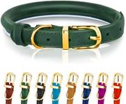 OOPSDOGGY Reflective Rolled Leather Dog Collar for Medium Dogs, Adjustable Soft Padded Pet Collar for Medium Breed Dogs Puppy (M, 12"-15", Green)