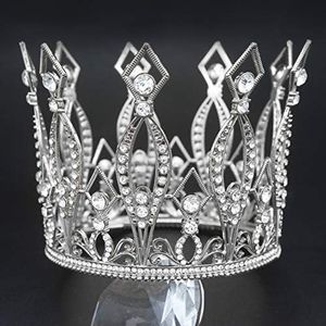 Silver Crown, Vofler Glinda The Good Witch Costume Women Wizard Tall Tiara - Cake Topper Crystal Decoration for Queen Lady Girl Bride Princess Birthday Wedding Pageant Prom Homecoming Halloween Party