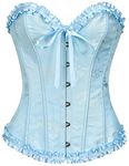 SZIVYSHI Azure Blue Corset Top for Women - Overbust Lace Up Waist Cincher Bustier Lingerie - Plum Blossom Bamboo Pattern - Size XS